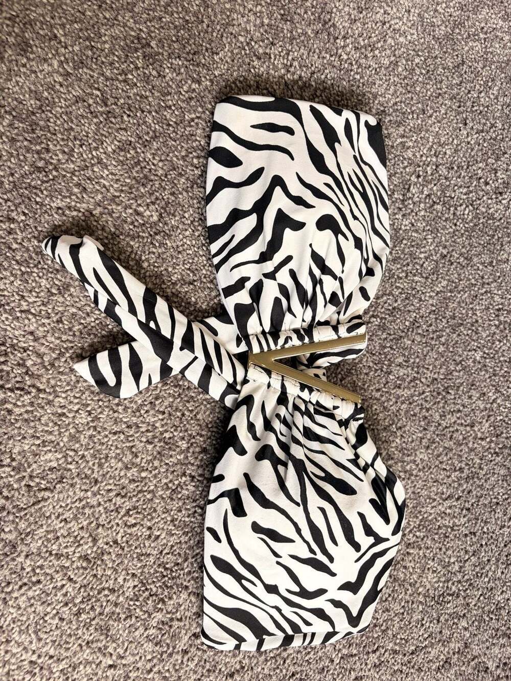 Victoria's Secret Zebra Print Strapless Bandeau Bikini Top with Gold V-Hardware
